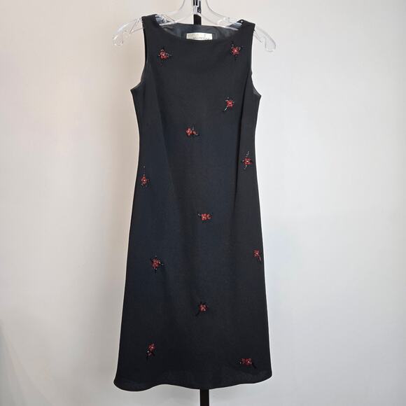 Evan Picone Dresses & Skirts - Vintage Evan Picone Sheath Dress Sleeveless Black‎ Floral Beaded Y2K Whimsygoth